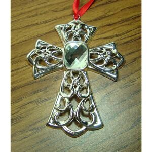 LENOX ORNAMENT-SILVERPLATED BEJEWELED CROSS-4.5" TALL-NO BOX